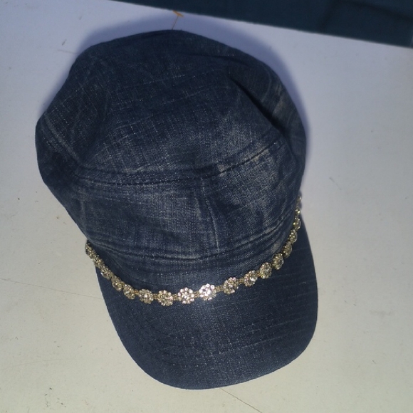 Denim Cap with Gold Chain Accent - Picture 1 of 3